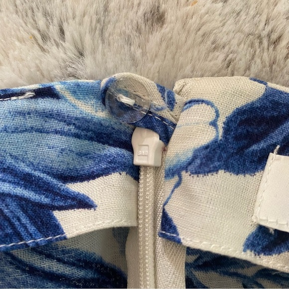 H&M Linen Blue and White Floral Midi Skirt with Slit Size 6 - Picture 15 of 16